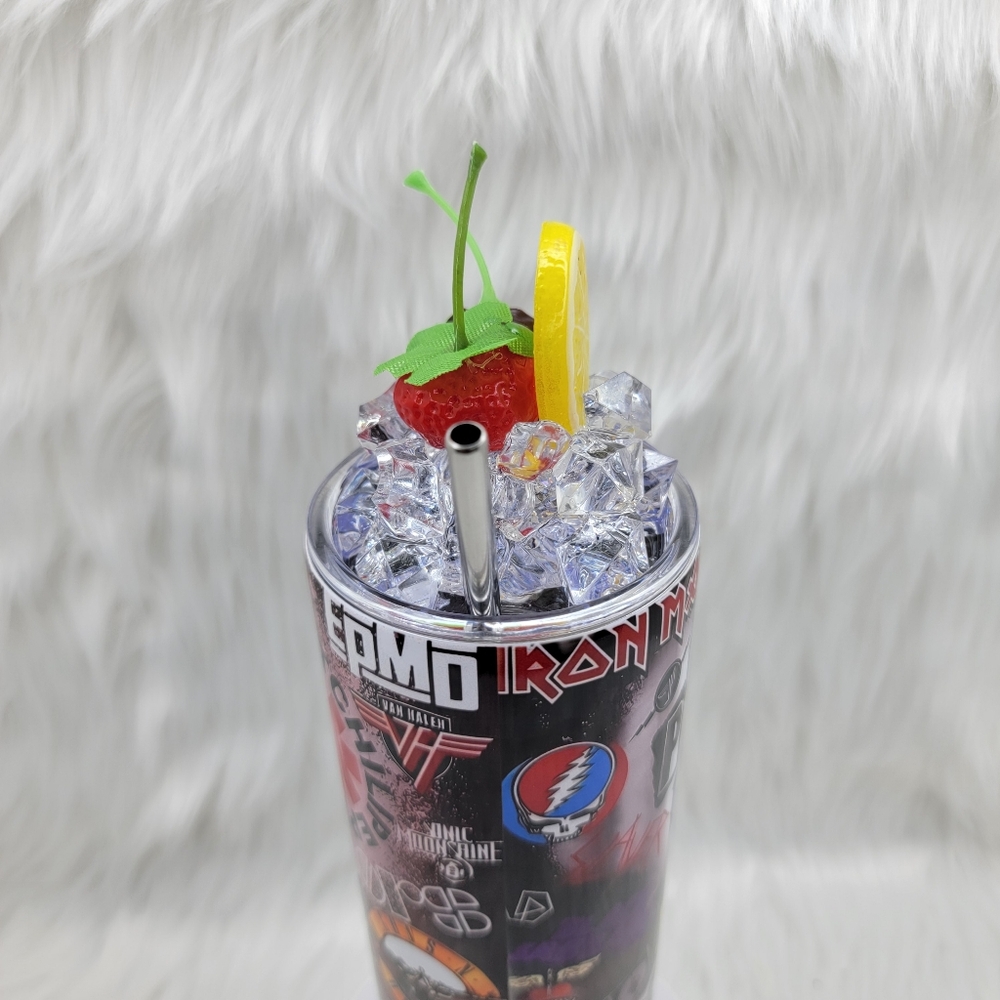 Rock music bands skinny tumbler drinking cup 20 Oz. with ice topper. - Picture 4 of 6